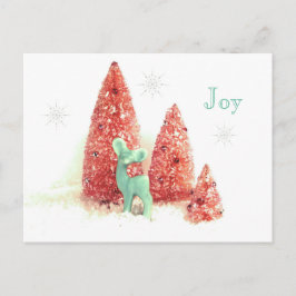 Cartão Postal De Festividades Retrô de Alegria de Veado de Natal com Flocos de N