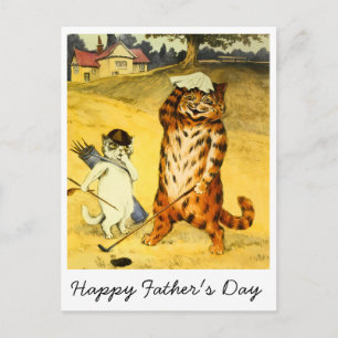 Cartão Postal De Festividades Retro Divertido Dia dos Pais Gato Jogando Golfe &