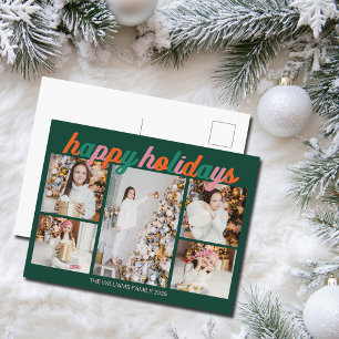 Cartão Postal De Festividades Retro Felizes Festas Foto Colagem Verde Fofa