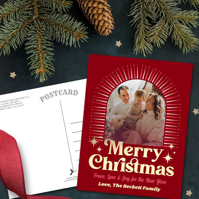 Cartão Postal De Festividades Retro Groovy Feliz Foto de Natal (Criador carregado)