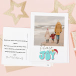 Cartão Postal De Festividades Retro Mínimo 1 Foto da Família Joia da Paz Natal<br><div class="desc">Esta design de Paz e Joy festiva foi criada usando uma fonte moderna divertida e minha mão escreveu letra de bloco num estilo retrô em azul aqua e vermelho tocado com minha mão pintando o chapéu de Papai Noel com sombra e bagas para fazer sua foto familiar brilhar como estrela....</div>