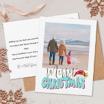 Cartão Postal De Festividades Retrô Mínimo 1 Foto Festiva Feliz Natal<br><div class="desc">Esta festiva design de Natal Feliz foi criada usando uma fonte moderna divertida e minha mão escreveu letra de bloco num estilo retrô em azul aqua e vermelho tocado com minha mão pintando o chapéu de Papai Noel com sombra e bagas para fazer sua foto familiar brilhar como estrela. Adicione...</div>
