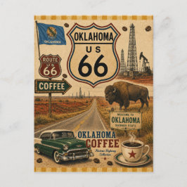 Cartão Postal De Festividades Retro Oklahoma Rota 66 Souvenir Búfalo