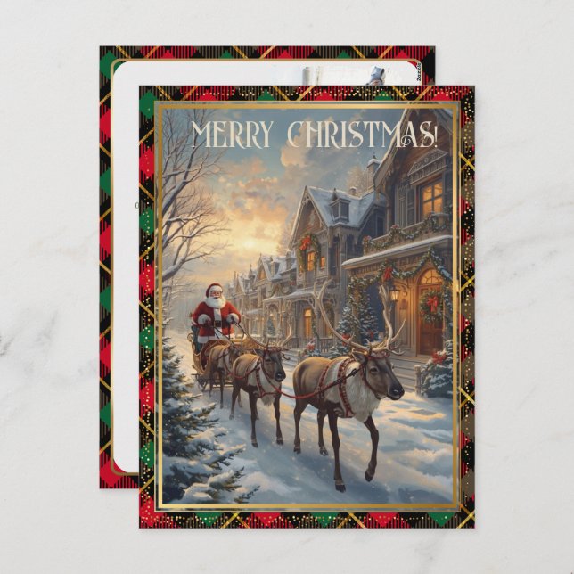 Cartão Postal De Festividades Retro Santa Claus Custom Address Classic Christmas (Frente/Verso)