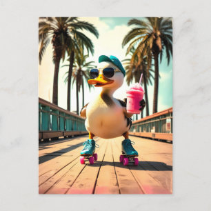 Cartão Postal De Festividades Retro Summer Funny Roller Duck