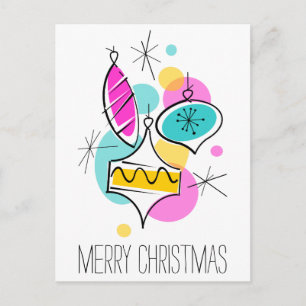 Cartão Postal De Festividades Retro Tree Baubles Group vertical de Natal