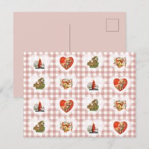 Cartão Postal De Festividades Retro Vintage Coquette Baby Animais Gingham