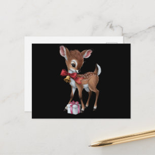 Cartão Postal De Festividades Retro Vintage Reindeer Pink Christmas Baby Deer