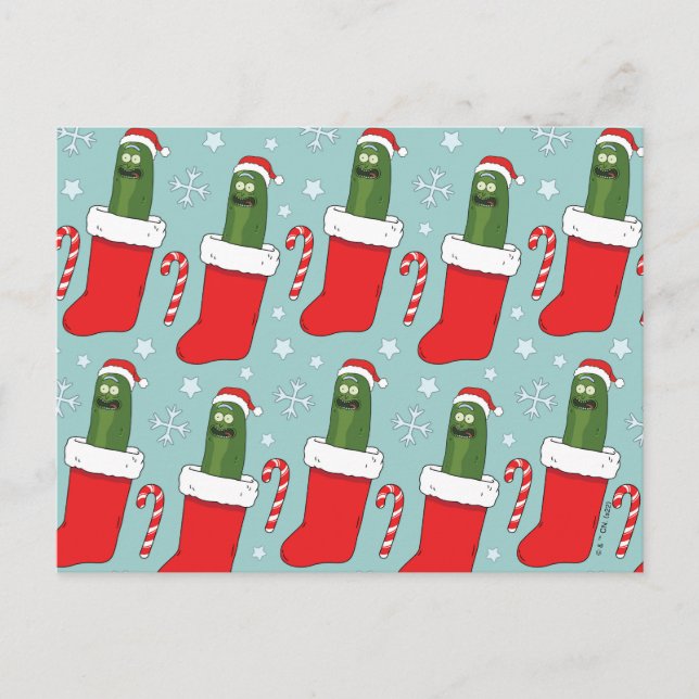 Cartão Postal De Festividades Rick and Morty | Christmas Pickle Rick Pattern (Frente)
