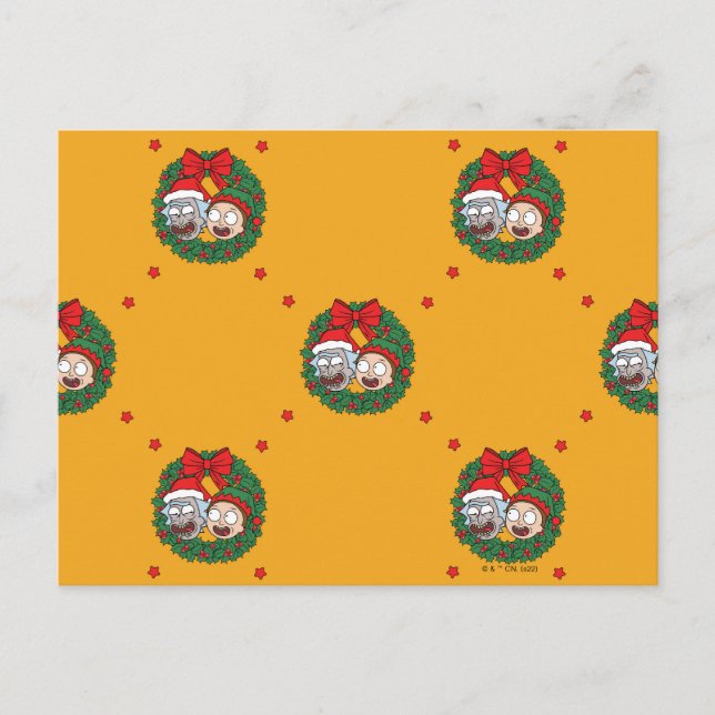 Cartão Postal De Festividades Rick and Morty | Holiday Wreath Pattern (Frente)
