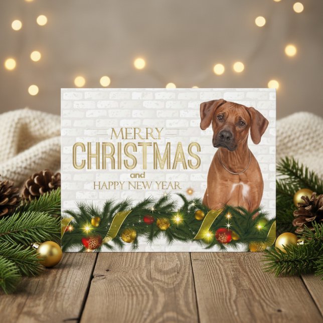 Cartão Postal De Festividades Ridgeback Ridgeback Feliz Feliz ano novo de Natal (Rhodesian Ridgeback Merry Christmas Happy New Year Holiday Postcard)