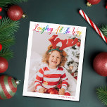 Cartão Postal De Festividades Rindo Por Todo O Caminho Rainbow Kids Foto De Nata<br><div class="desc">Cartaz de Natal bonito e colorido com fotos de cheio com o Laughing All the Way em bonito escrita cursiva arco-íris. Personalize com sua fotografia vertical favorita da sua criança sorridente acima do seu nome ou saudação personalizada em vermelho. Cartões postais de feriado divertidos e alegres.</div>
