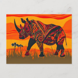Cartão Postal De Festividades Rinoceronte africano com padrão tribal design