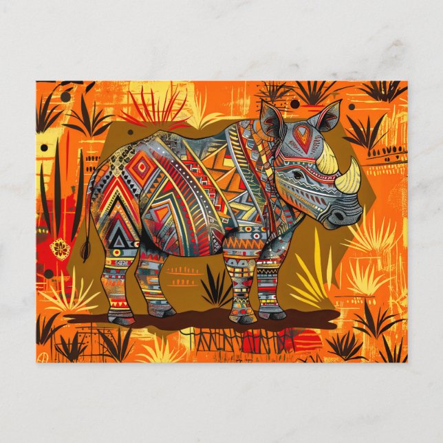 Cartão Postal De Festividades Rinoceronte africano com pintura corporal tribal (Frente)