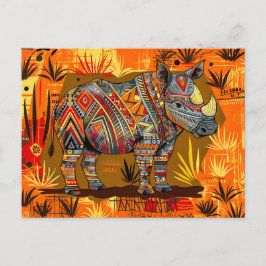 Cartão Postal De Festividades Rinoceronte africano com pintura tribal