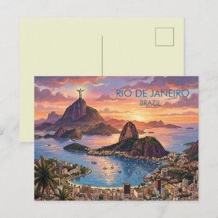 Cartão Postal De Festividades Rio De Janeiro Brasil Viagem Arte Vintage