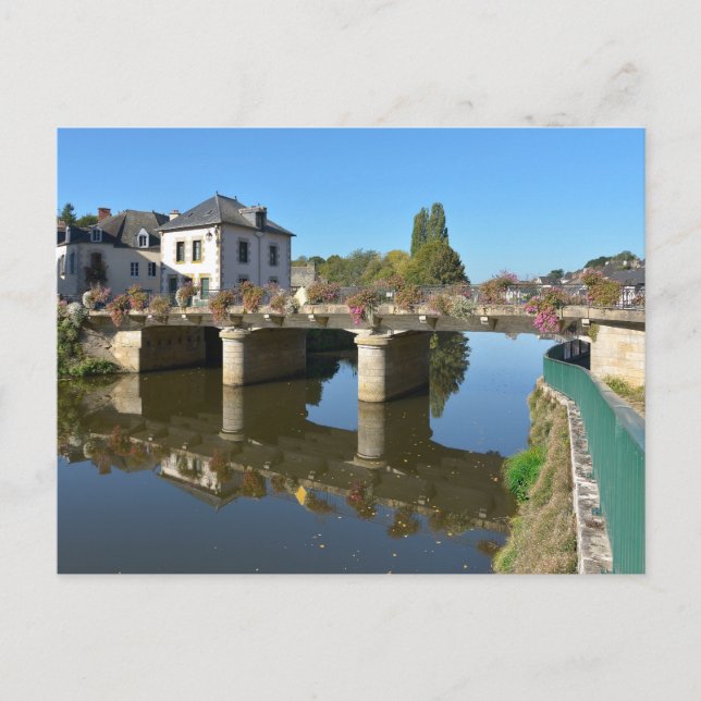 Cartão Postal De Festividades Rio e ponte em Josselin, França (Frente)
