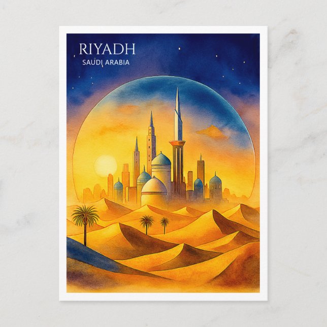 Cartão Postal De Festividades Riyadh Arábia Saudita Aquarela Silhueta   (Frente)