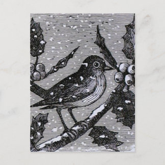 Cartão Postal De Festividades Robin Vintage Engrave Natal