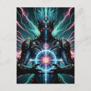 Cartão Postal De Festividades Robô Futurista Núcleo Cósmico Ciberpunk