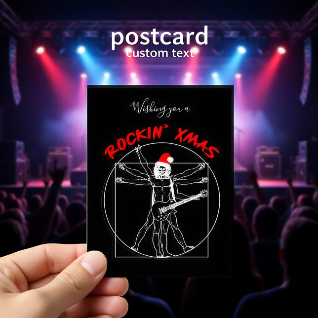 Cartão Postal De Festividades Rocking' X-mas - vitruvian guitar player (Rocking' X-mas - vitruvian guitar player Holiday Postcard)