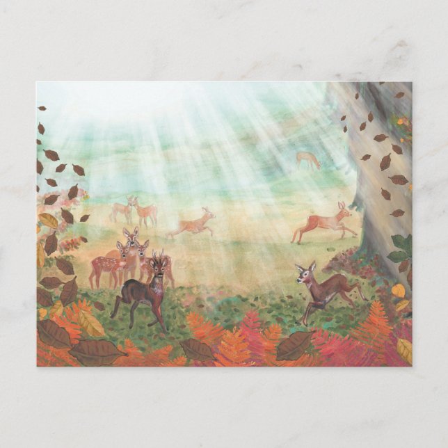 Cartão Postal De Festividades Roe Deer Capreolus capreolus em Forest Sunlight (Frente)
