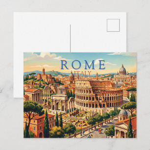 Cartão Postal De Festividades Roma Itália Colosseum Viagem Arte Vintage