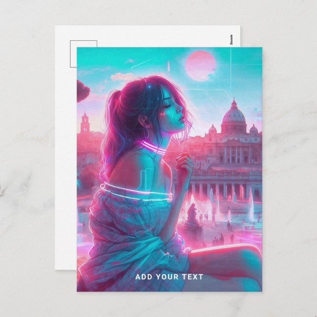 Cartão Postal De Festividades Roma | Texto Personalizado VaporWave Retroativo Ee (Frente/Verso)