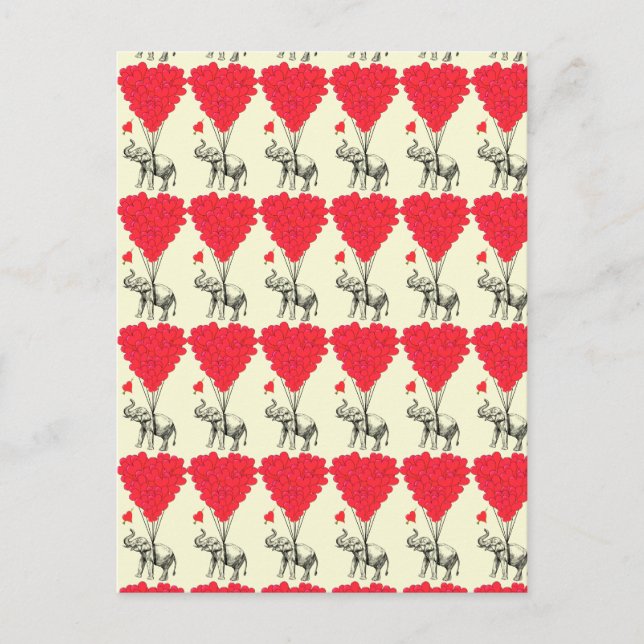 Cartão Postal De Festividades Romantic elephant love heart Valentines (Frente)