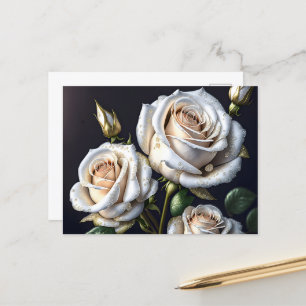 Cartão Postal De Festividades Rosas brancas lindas com detalhes do ouro