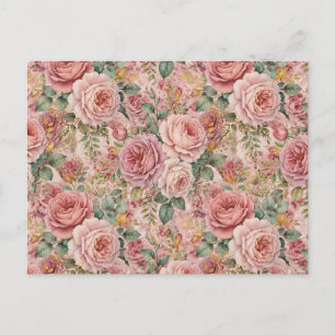 Cartão Postal De Festividades Rosas Rosa Empoeirada Encantadora Artística Verde