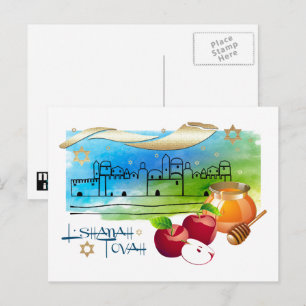 Cartão Postal De Festividades Rosh Hashaná Ano Novo Judaico