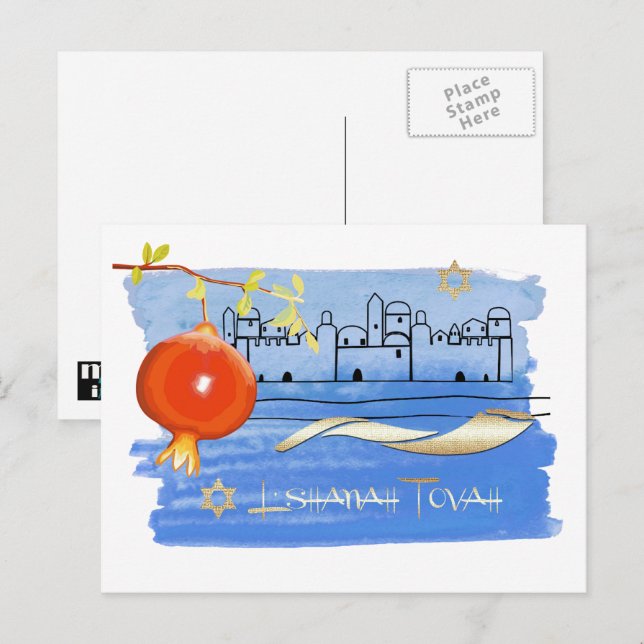 Cartão Postal De Festividades Rosh Hashanah | Ano Novo Judaico (Frente/Verso)