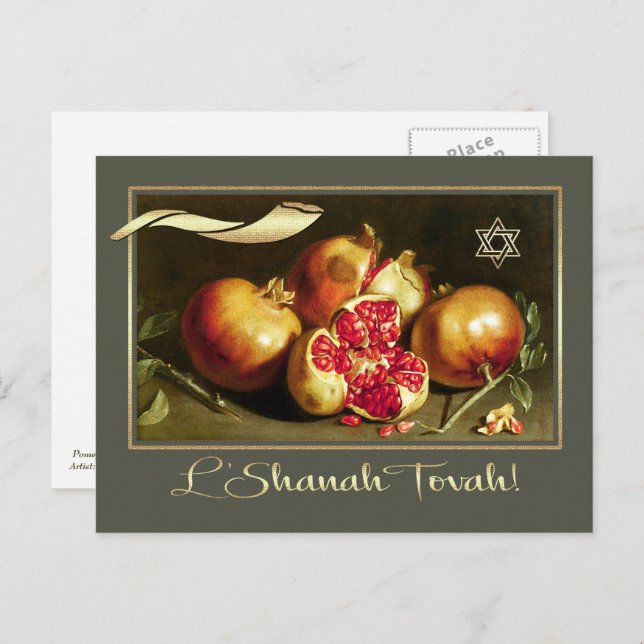 Cartão Postal De Festividades Rosh Hashanah | Ano Novo Judaico Arte Refinada  (Frente/Verso)