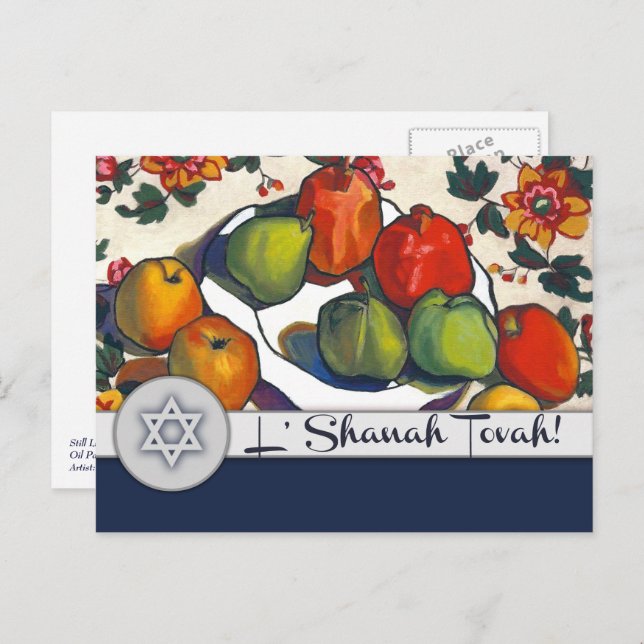 Cartão Postal De Festividades Rosh Hashanah | Belas Artes de Ano Novo Judaicas (Frente/Verso)