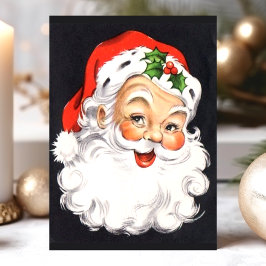 Cartão Postal De Festividades Rosto do Papai Noel Natal Vintage
