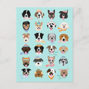 Cartão Postal De Festividades Rostos de Cachorro de Inverno