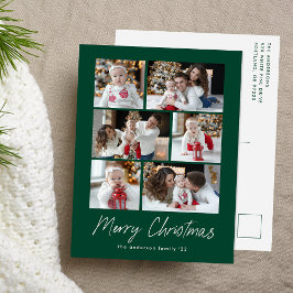 Cartão Postal De Festividades Roteiro de Natal Feliz Verde 6 Fotocolagem