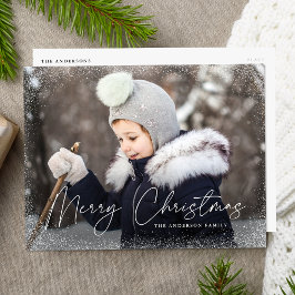 Cartão Postal De Festividades Roteiro Moderno de Feliz Natal Flocos de Neve Foto