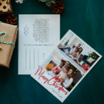 Cartão Postal De Festividades Roteiro Vermelho Feliz Natal Vertical Duas Fotogra<br><div class="desc">Celebre a temporada com este roteiro vermelho Feliz Natal vertical, dois cartões postais de Natal com fotos, com um toque de encanto elegante. A design chic apresenta uma simples paleta de cor vermelha e branca, evocando o espírito aconchegante do inverno. O seu apelo moderno e único e a sua formulação...</div>