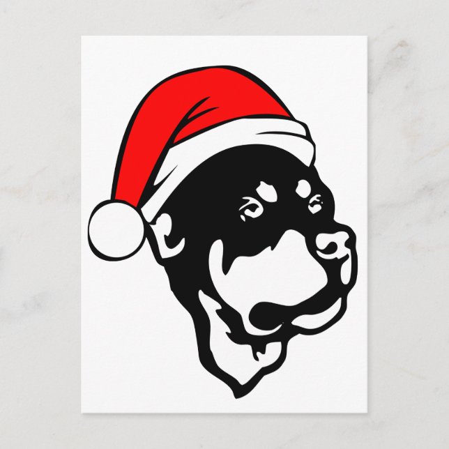 Cartão Postal De Festividades Rottweiler Cachorro vestindo Natal Vermelho Chapéu (Frente)