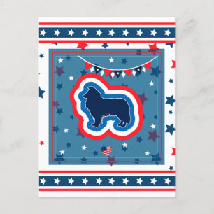 Cartão Postal De Festividades Rough Collie Patriótico Vermelho Branco Azul 4 de