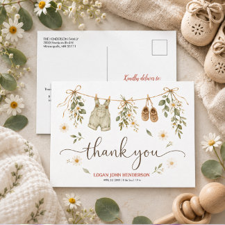 Cartão Postal De Festividades Roupas de Varal de Flores Silvestres Neutro Aniver