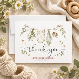 Cartão Postal De Festividades Roupas de Varal de Flores Silvestres Neutro Aniver