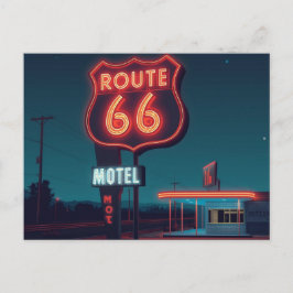 Cartão Postal De Festividades Route 66 Neon Motel Night Travel Art