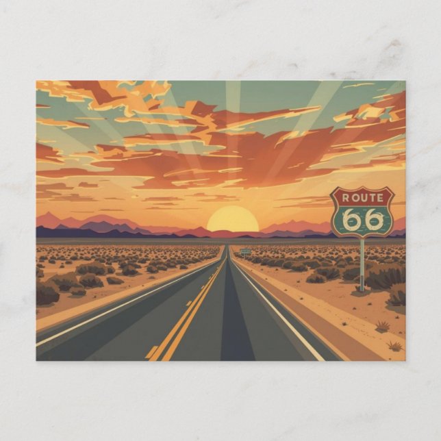 Cartão Postal De Festividades Route 66 Sunset Desert Road Travel Art (Frente)