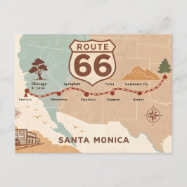 Cartão Postal De Festividades Route 66 Vintage Map with Historic Cities