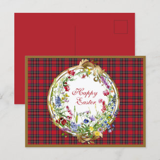 Cartão Postal De Festividades Royal Stewart Modern Scottish Tartan Páscoa Floral