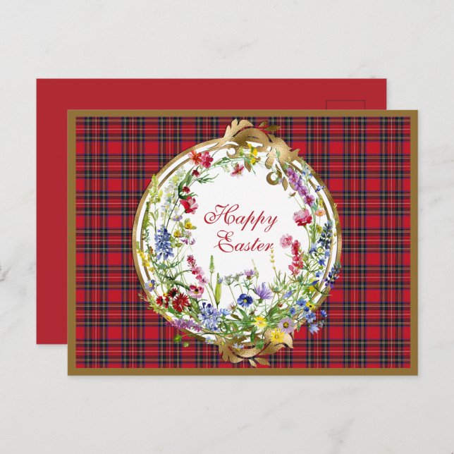 Cartão Postal De Festividades Royal Stewart Modern Scottish Tartan Páscoa Floral (Frente/Verso)
