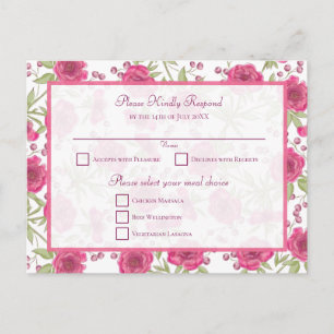 Cartão Postal De Festividades RSVP de casamento com rosa cor-de-rosa brilhante